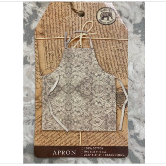 Michel Design Works Chef's Apron Earl Grey Damask Pattern 31" x 27" One Size - Picture 1 of 4